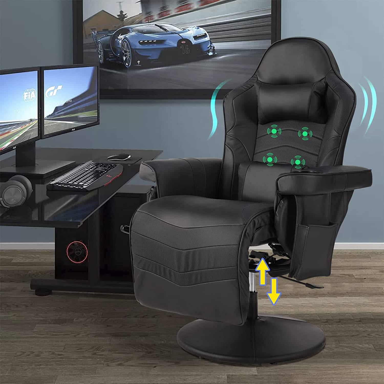 LVUYOYO Massage Gaming Chair Ergonomic PU Leather High Back Adjustable Seat Width