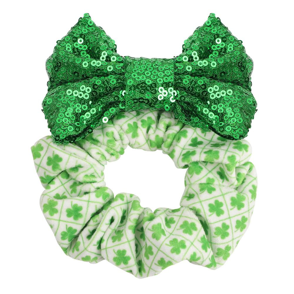 St Patricks Day Headband Elastic Sequin Greens and White Stretch Hair Accessory 
