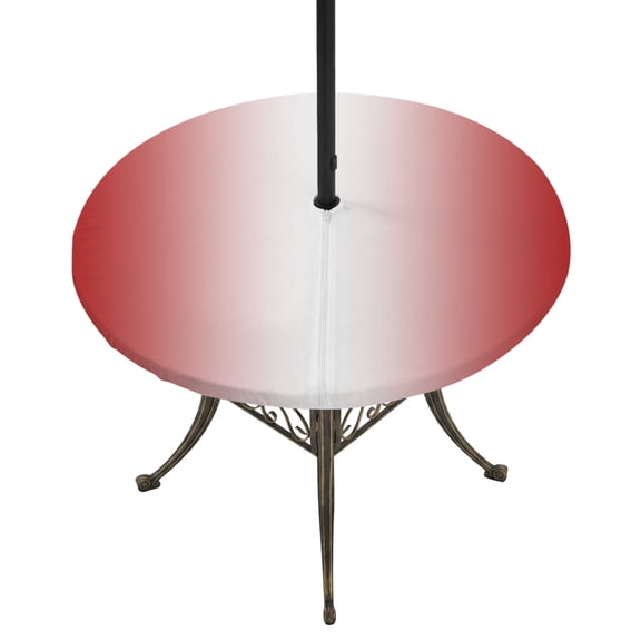 Round Outdoor Tablecloth with Umbrella Hole and Zipper, Red Ombre Fitted Table Cover with Elastic Edge for 55-60 Inch, Red White Gradient Modern Abstract Art Waterproof Patio Tablecoths for Picnic