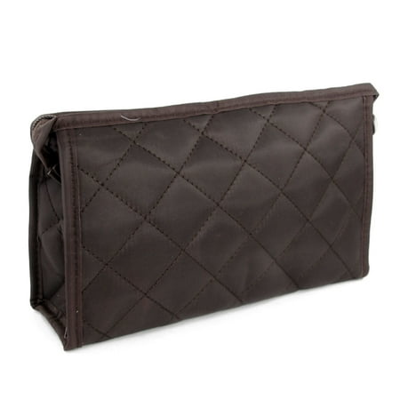 Unique Bargains Lady Coffee Color Rhombus Detail 3 Parts Perfume Brushes Pouch Cosmetic Makeup Bag
