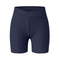 thumbnail image 6 of TTUHYWXI Women's 4" Swim Shorts Cross Waist Bathing Suit Bottoms Board Shorts Swimsuit Boy Shorts with Built-in Briefs (Dark Blue, L), 6 of 7