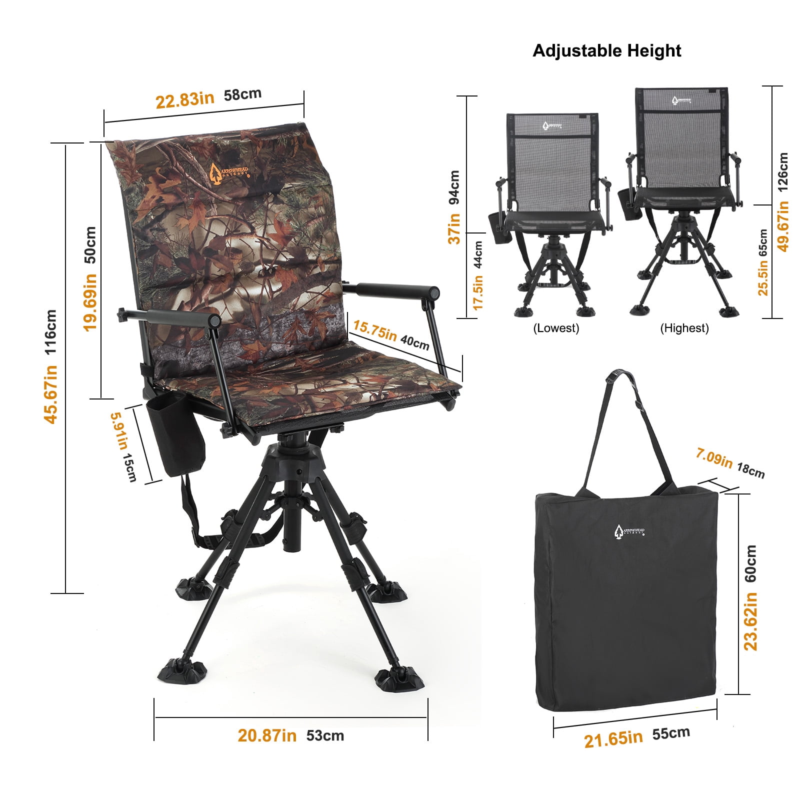 2-Pack Arrowhead Outdoor Folding Swivel Hunting Chair