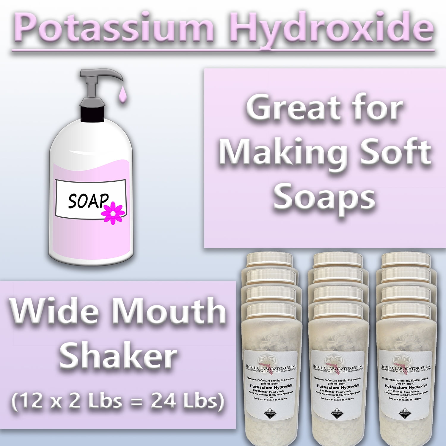 Potassium Hydroxide (KOH),90% pure, Caustic Potash, Organic Soap making 24 Lbs (Pounds)