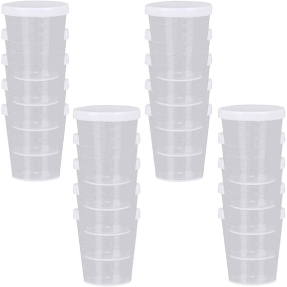 Pekkaxy 20PCS Plastic Medicine Cups with Lids, 30ML Clear Reusable Graduated Cups Transparent Scale Measuring Cups, Measure Container for Mixed Pills, Liquid Medication