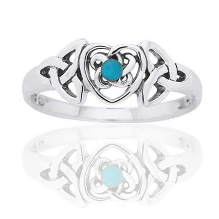December Birthstone Ring - Sterling Silver Turquoise Celtic Trinity Knot Heart Ring