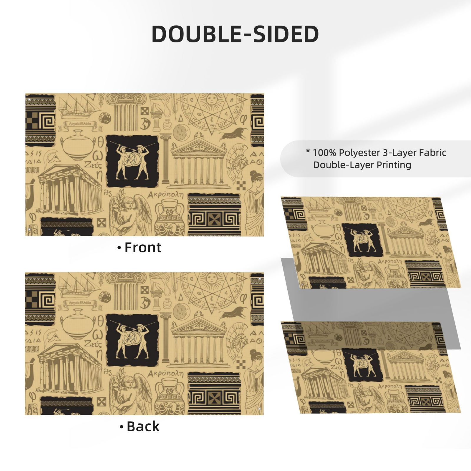 Ancient Greece Mythology Retro Double Sided Flag 3x5FT Reversible Garden Flag Outdoor Decor for House, Porch, Lawn, Yard, Indoor Wall, Party Decoration