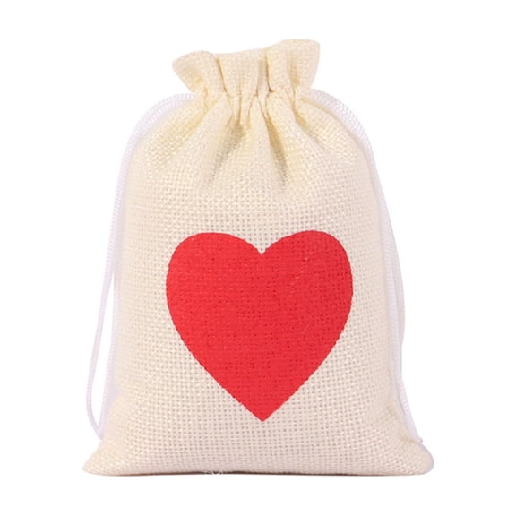 Gqtwoy Heart Canvas Tied Bag Day Wedding Candy Gift Packaging Bag, Drawstring Gift Bag, Sturdy Polyester Candy Bag, Perfect for Wedding Favors, Holiday Gifts, and Decorations