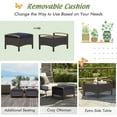 thumbnail image 5 of BLACK JAGUAR Outdoor PE Wicker Ottoman Set of 2 Patio Rattan Footrest Seat with Soft Cushions & Curved Acacia Wood Handles Navy Blue, 5 of 9