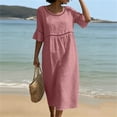 thumbnail image 4 of Dvprdro Womens Summer Cotton Linen Crewneck Half Sleeve Ruffle Hem Lace Detail Loose A Line Maxi Dress Casual, 4 of 6