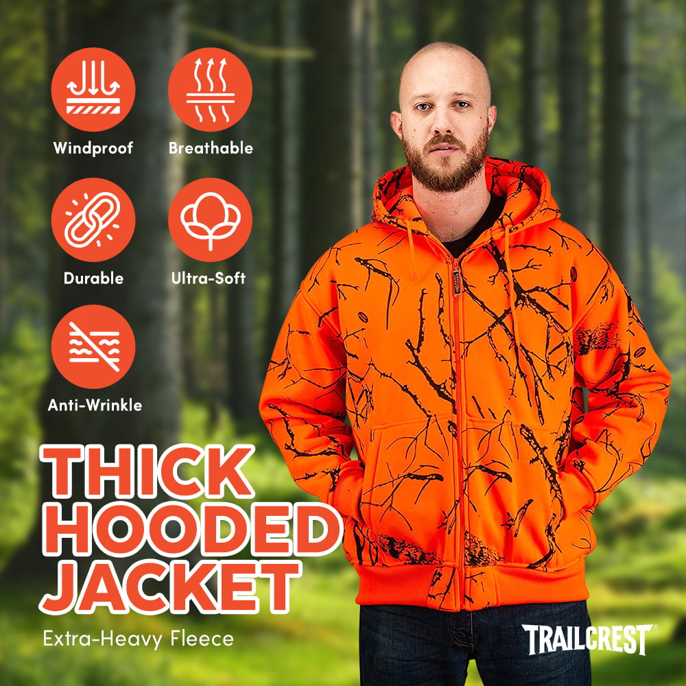 Orange Safety Full Zip High Visibility Thick Fleece Hooded Sweatshirt  Hunting Jacket, L, Blaze Orange