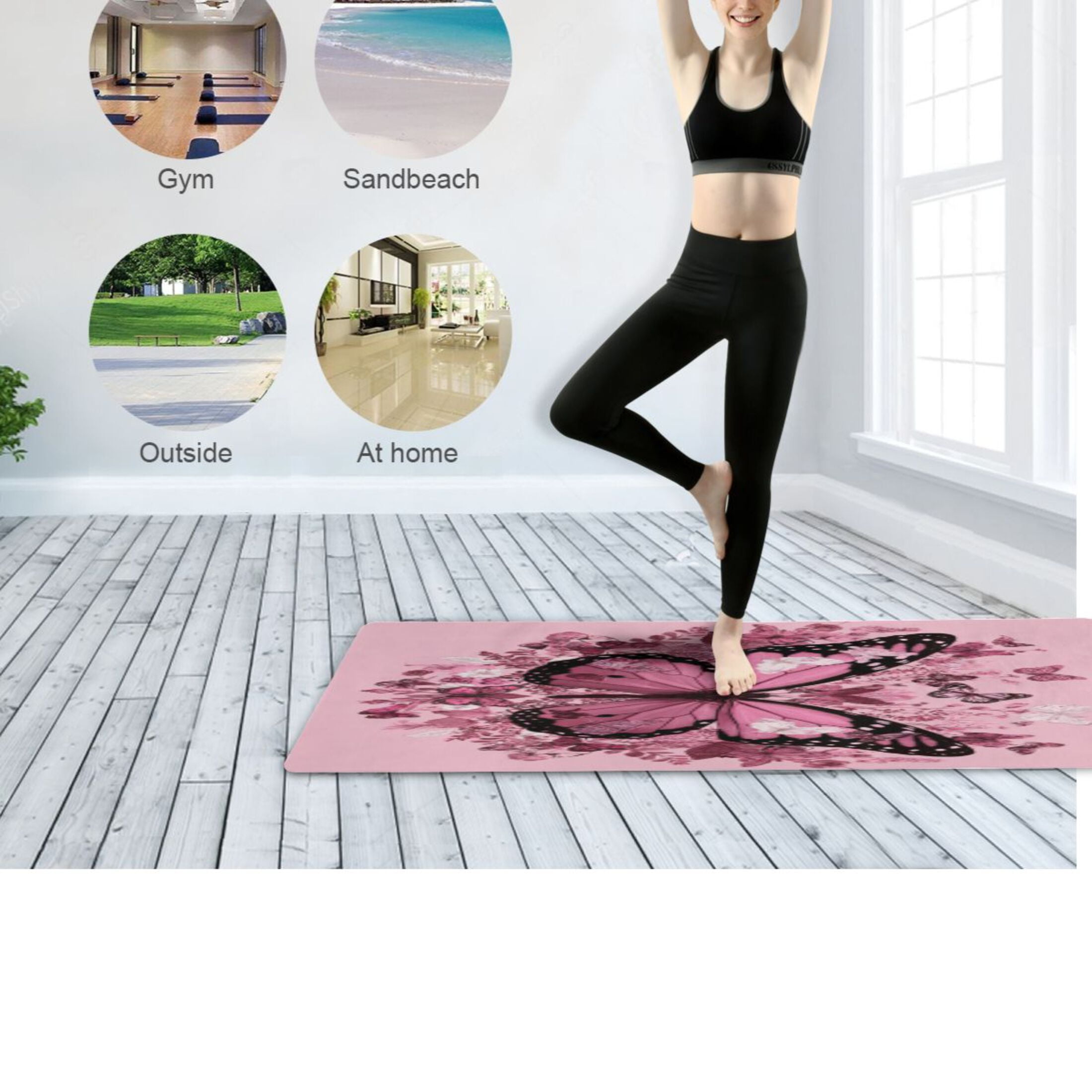BZSMCE Yoga Mat Women Fitness Mat Pink Butterfly Heart Pattern