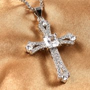 Cubic Zirconia Cross Necklace Steel Cz Cross Chain Size 20