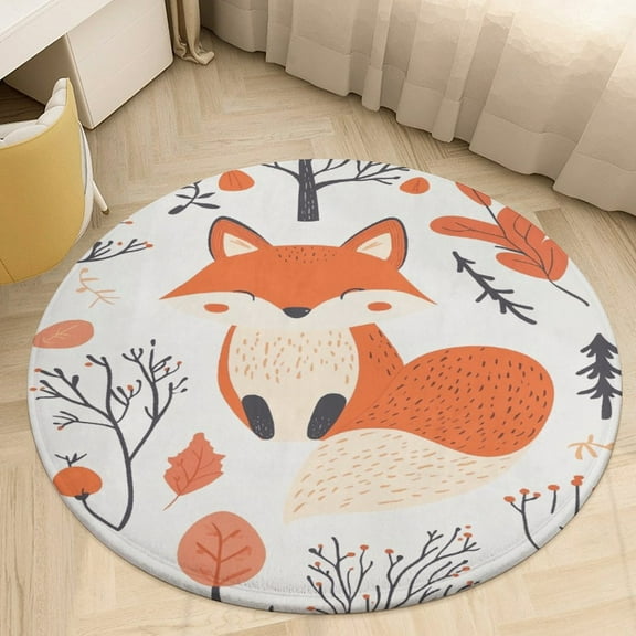 Fox Round Area Rugs for Bedroom Living Room, 4FT Soft Indoor Circle Carpets, Carpet Home Decor Floor Mat