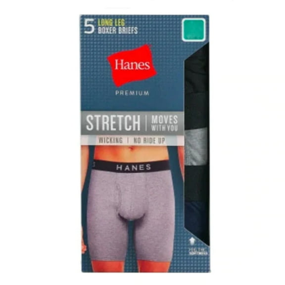 Hanes Men's Stretch Long Leg Cotton Boxer Briefs, (5 Pack)
