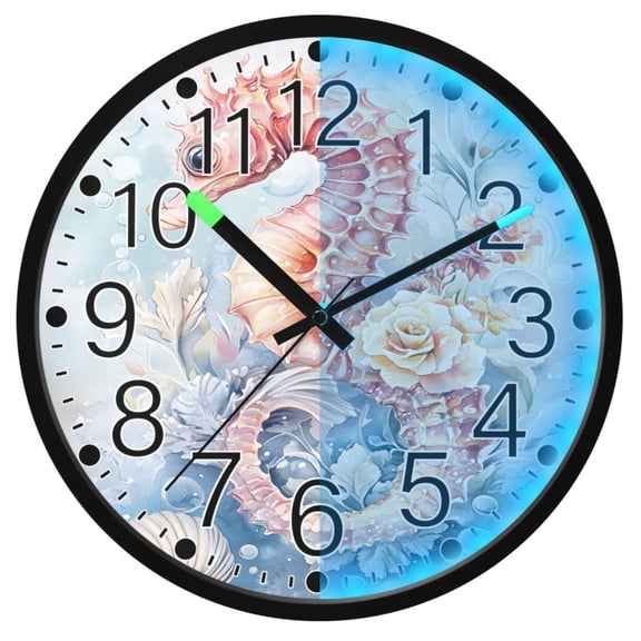 Ryvnso Seahorse 12 Inch Night Light Wall Clock Silent Battery Operated Luminous Clocks