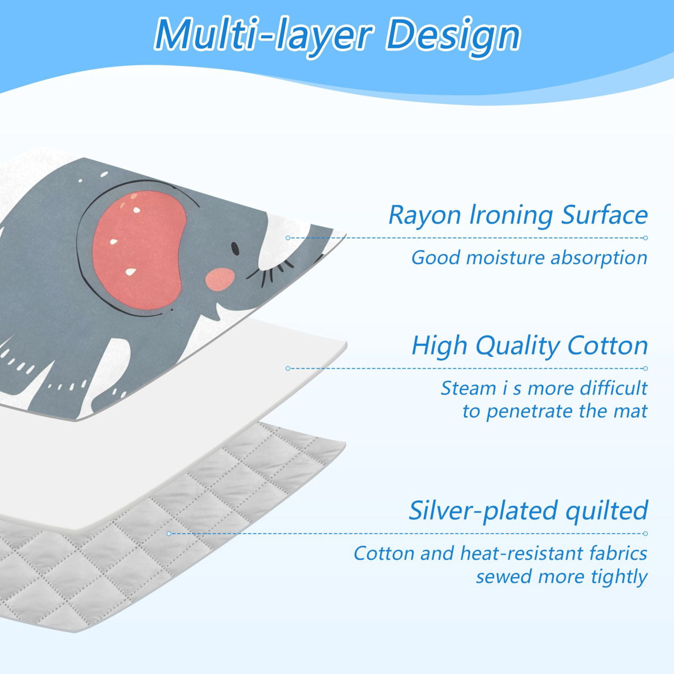 Cartoon Elephants Leaves Fruits Cute Ironing Mat Blanket Portable Travel Ironing Pad Heat Resistant Pad 47.2" x 27.6”
