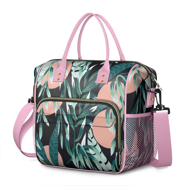Tropical Plant Large Insulated Lunch Box – Leakproof Dual Compartment Cooler Tote with Multi-Pocket Organization Waterproof Reusable Bag