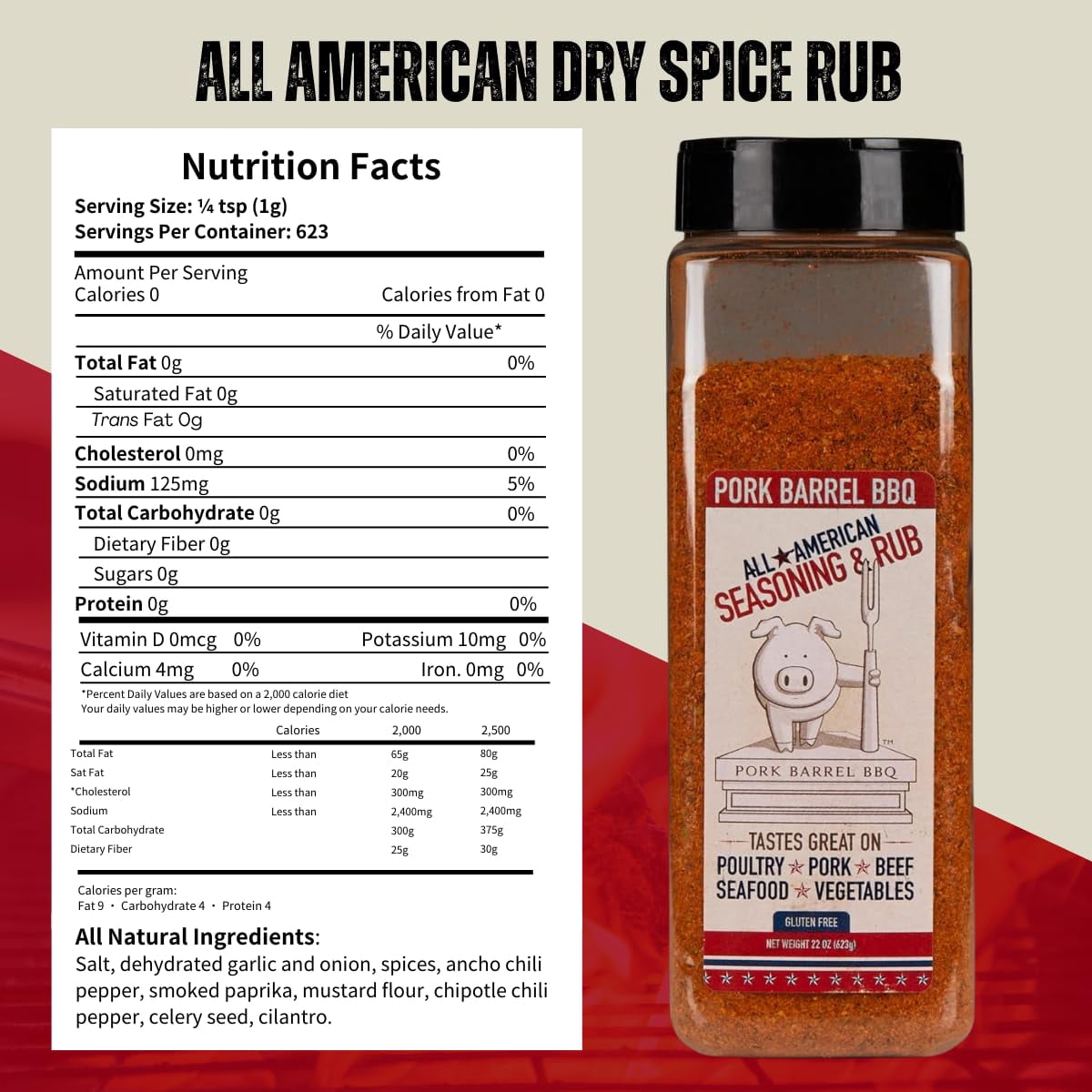 Pork Barrel BBQ All American Spice Seasoning Mix, 22 Ounce - All Purpose Rub, Gluten Free Rub , Keto Rub, No Sugar