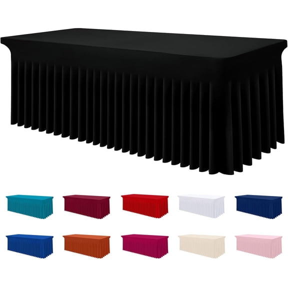 Smiry Spandex Tablecloth, Elastic Fitted Stretch Tablecloth for 6FT Rectangle Tables, Waterproof Washable Table Cover Skirt for Outdoor, Wedding, Banquet & Parties (Black, 72Lx30Wx30H Inch)
