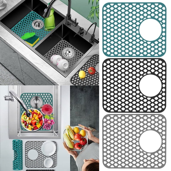 Silicone Sink Protector for Kitchen Folding Non Slip Sink Mat Grid Accessory Mats for Stainless Steel Sink Scratch Protection, Black