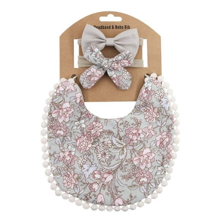 

BONIXOOM Print Linen Cotton Toddler Baby Plaid Double Sided Saliva Headband Set