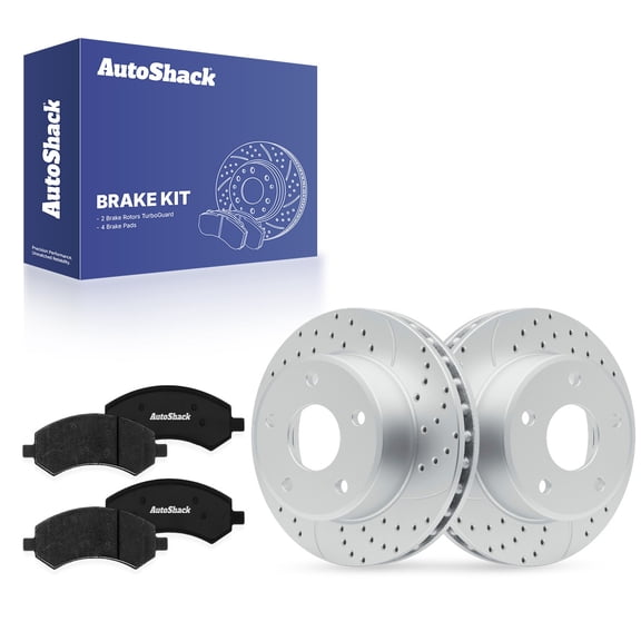 AutoShack Front Brake Rotors & Premium Pads for Dodge, Dakota 2005-2010, 4WD RWD V6 3.7L V8 4.7L - Coated Drilled & Slotted - Silver Matte Finish - TurboGuard - 12.28" (312 mm), 5-Lug