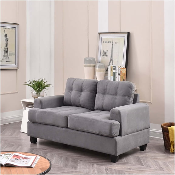 JERFIT 2-Seater Microfiber Loveseat Sofa with Foam Cushions, Transitional Small Couch for Living Room, Apartment, Gray