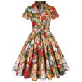thumbnail image 1 of WISEFIN Retro Floral Print Short Sleeve Turn-down Collar Vintage Womens A-Line Dresses, 1 of 3