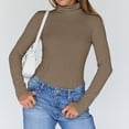 thumbnail image 7 of Turtleneck Sweaters for Women Ribbed Knit Long Sleeve, Slim Fitted Warm Fall Basic Pullover Light Brown 2XL, 7 of 7
