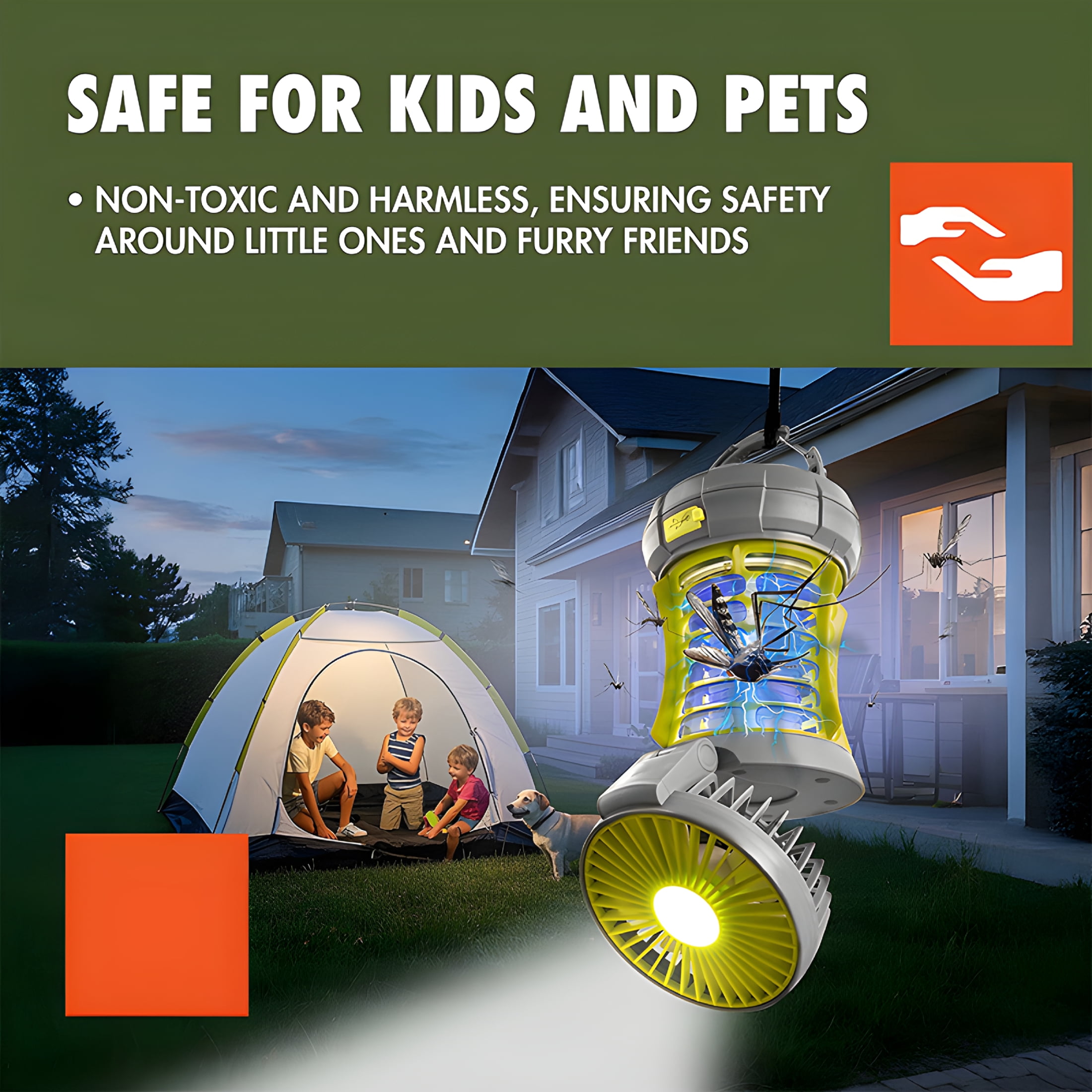HIBIBUD Bug Zapper,Yellow,2-in-1 Fan & LED Light,Outdoor Use,Electronic 5V,Rechargeable Bug Zapper Outdoor