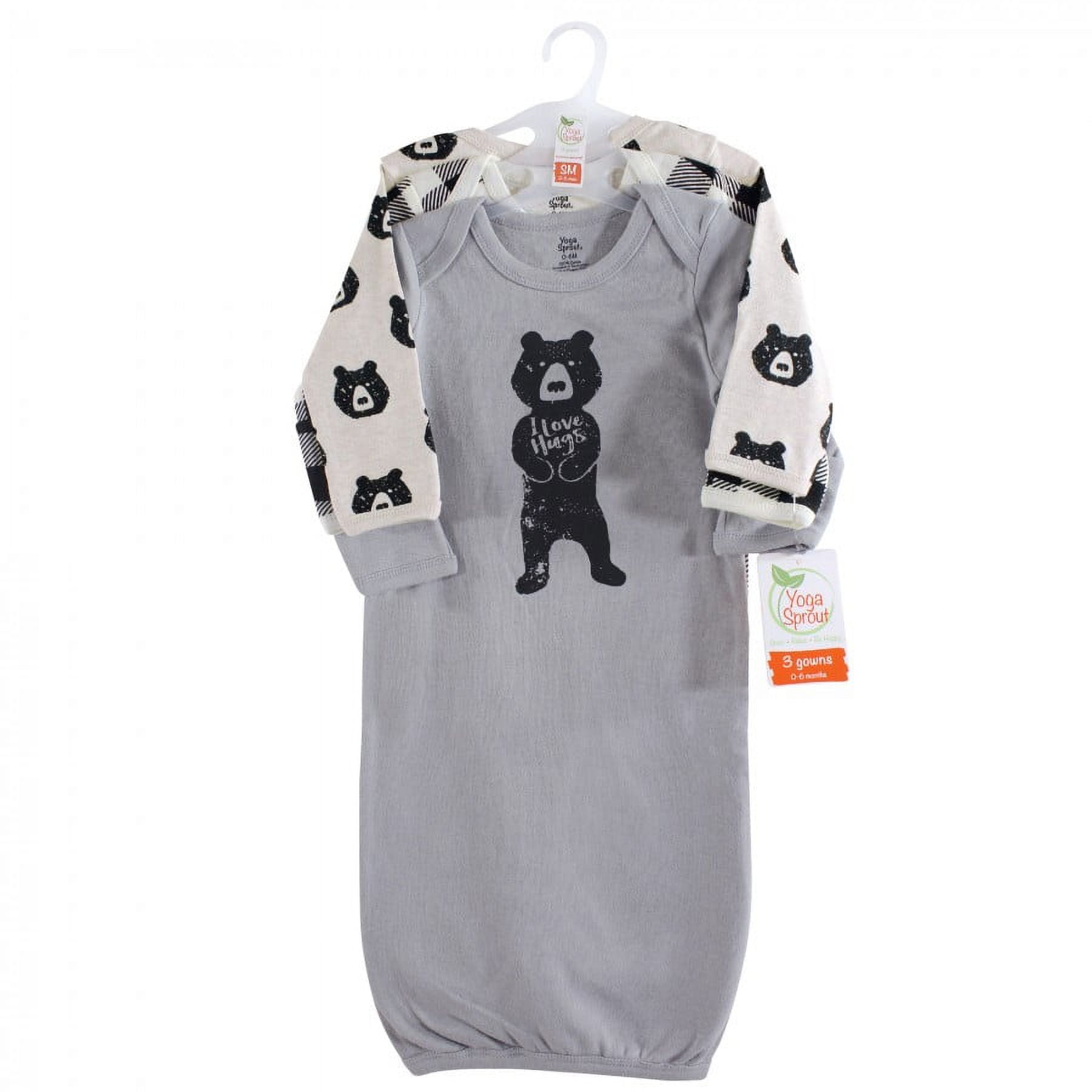 Yoga Sprout Baby Boy Cotton Long-Sleeve Gowns 3pk, Bear Hugs, 0-6 Months