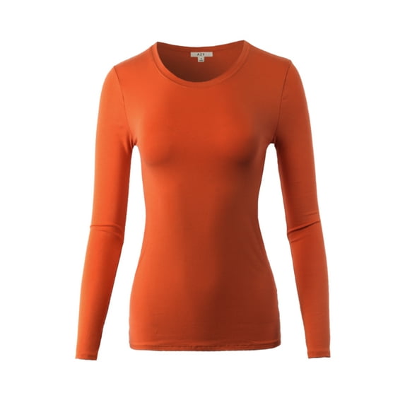 A2Y Women's Junior Slim Fit Solid Cotton Long Sleeve Crew Neck Top T-Shirt Copper L