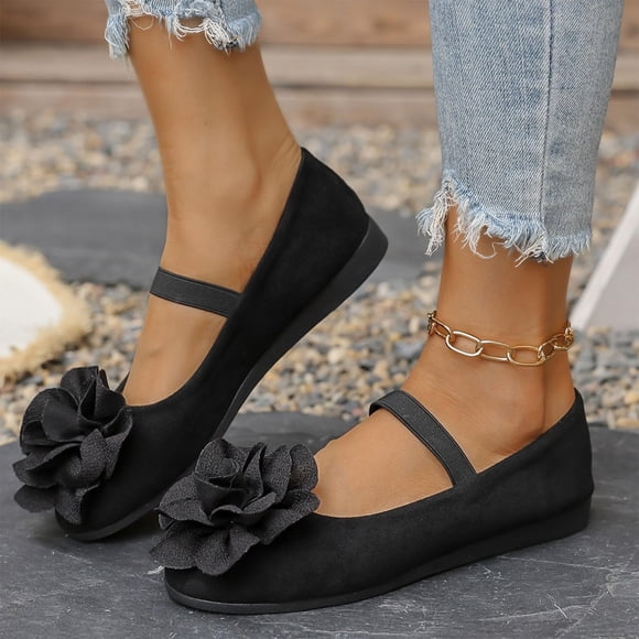 YOUYEDIAN Womens Mary Jane Shoes Spring Comfortable Trendy Low Heels Flats Shoes Non Slip Slip on Wide Closed Toe Ballerina Walking Shoes (Black)