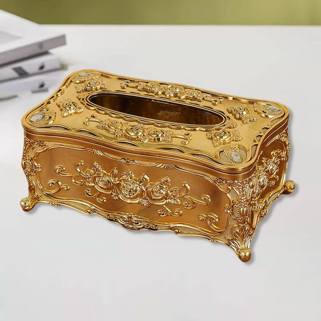 Funda para caja de pañuelos, rollos de papel higiénico, fácil de llenar, servilletero decorativo, versátil para baños, coches y salas de estar. Oro