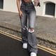 thumbnail image 1 of Puntoco Mujer Moda Casual Suelto Lavado Denim Ripped Jeans Casual Sólido Elástico Pantalones Delgados Puntoco Puntoco-2844, 1 of 6