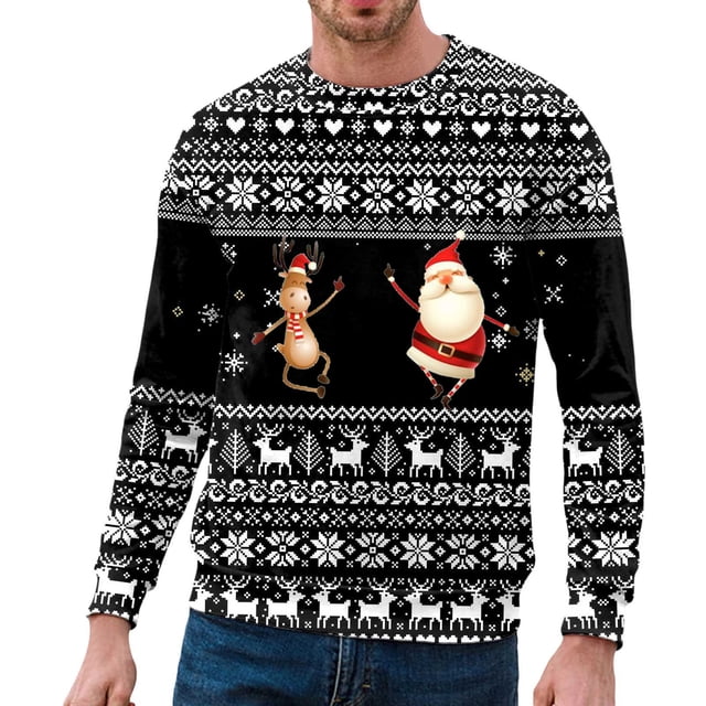 NLLSHGJ Chandail à Capuche Gris Homme Sans Cordon Automne et Hiver Tendance Décontractée Imprimé de Noël Chandail Col Rond Chandail à Capuche Homme chandail Graphique Chandail à Capuche Homme chandail Amusant