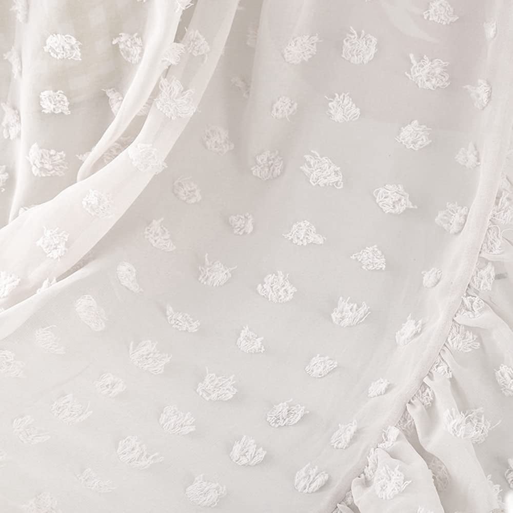 CAILDANL Elegant Kids Bed Canopy - Lace Chiffon Netting with Pom Pom, Princess Girls Fairy Dream Tent, Nursery Room Baby Crib Hanging Curtain Mosquito Net Children Reading Nook Decoration (Beige)