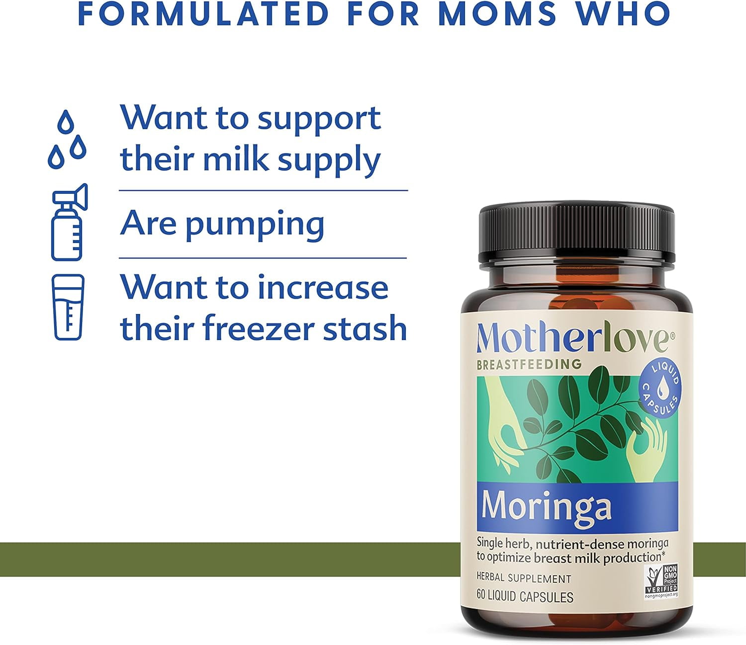 Motherlove Moringa, Single-Herb Lactation Supplement, 60 Liquid Caps