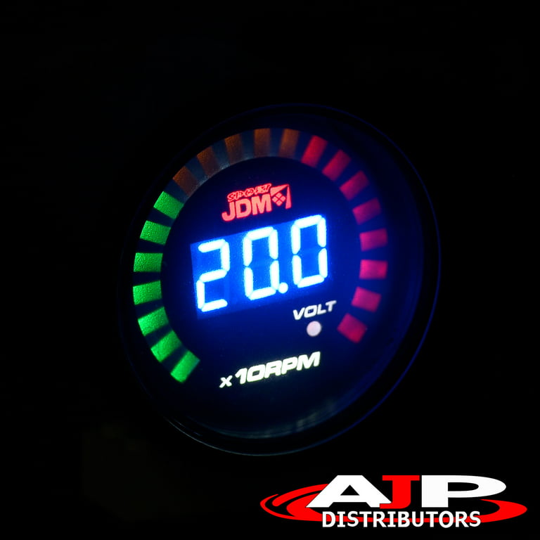 AJP Distributors Universal Car Auto JDM Sport Smoked Tint Digital Blue LED  2 INCH 52MM Tachometer 9990 RPM Volt Meter Gauge Tacho Multicolor Display