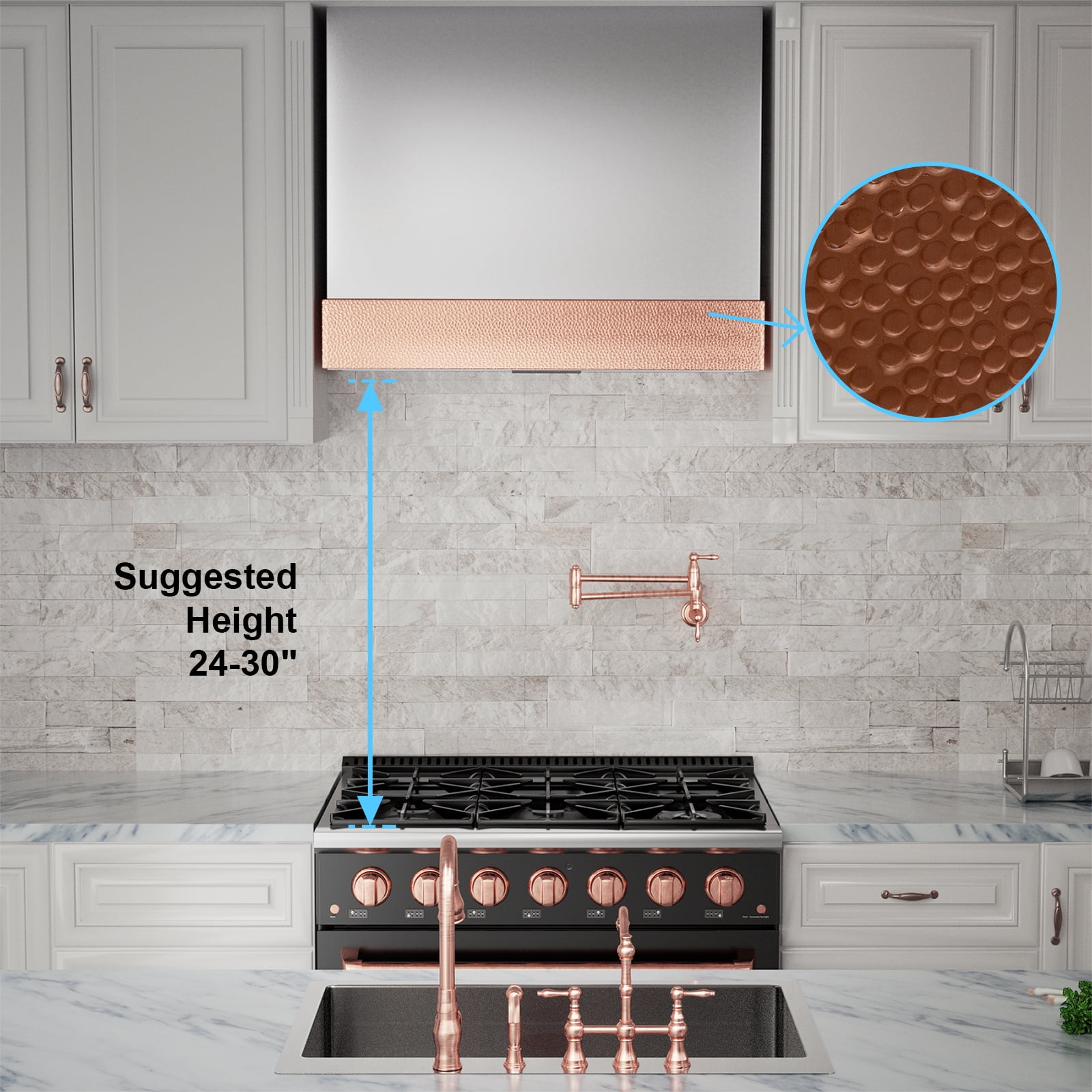 Akicon 600 CFM Wall Mounted Range Hood, Stainless Steel Range Hood 36 inch, Energy Saving, Ducted Kitchen Hood for Cooking, Powerful Vent Motor, Brushed Stainless with Copper