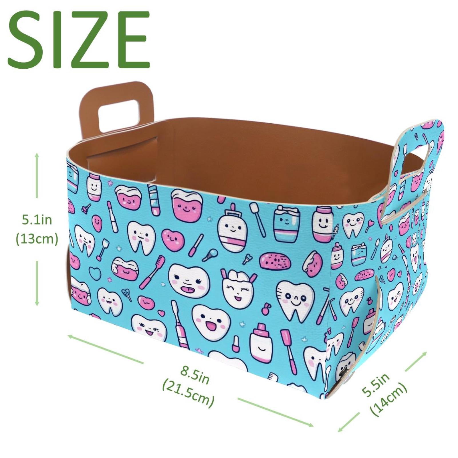 Cartoon Toothbrush Teeth Storage Basket Collapsible Storage Bin, PU Foldable Basket Convenient Box Storage Organizer with Handles for Shelves Office Bedroom Closet Nursery Toys Laundry