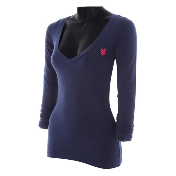 Playera Para Mujer K-SWISS Cuello V Manga Larga Azul Talla Ch