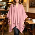 thumbnail image 4 of Cape Shawl for Women Elegant Solid Open Front Wrap Simple Double Sided Poncho Cover Up Dressy Party Travel Office Leisure Layering Cloak with Split Hem, 4 of 6