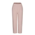 thumbnail image 4 of up to 60% off Gifts Usmixi Womens Cotton Linen Trousers Casual Solid Loose Wide Leg Straight Long Pants Summer Elastic Waist Comfy Pants with Pocket Pink s, 4 of 6