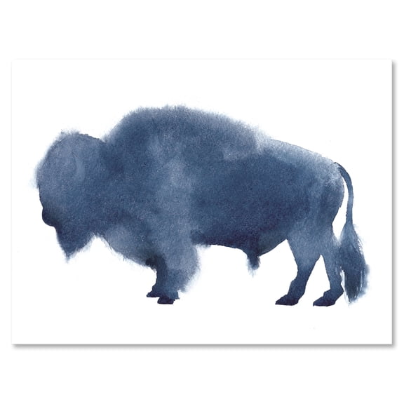 Navy Blue Bison Silhouette On White 8 in x 12 in Painting Canvas Art Print, by Designart