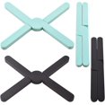 thumbnail image 1 of Salvamanteles de silicona plegables antideslizantes para platos calientes, paquete de 4 soportes para ollas de silicona expansibles ecológicos, almohadilla caliente, diseño cruzado plegable, 1 of 5