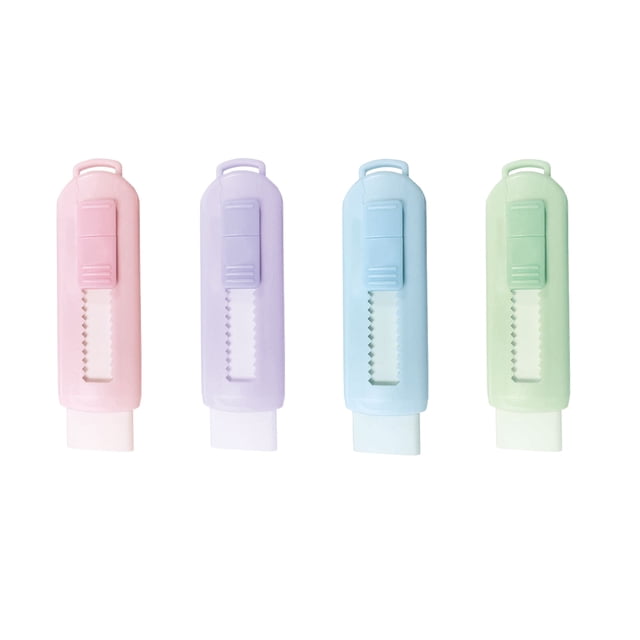 Borrador de lápiz retráctil deslizante con funda de plástico, varios pasteles suaves, paquetes de 4