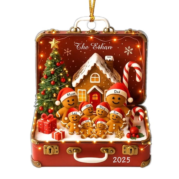 Gingerbread Family Vintage Suitcase Personalized Acrylic Ornament, Gingerbread Family Custom Christmas Ornament with Name, 2025 Creative Custom Christmas Keepsake for Families Mom Dad