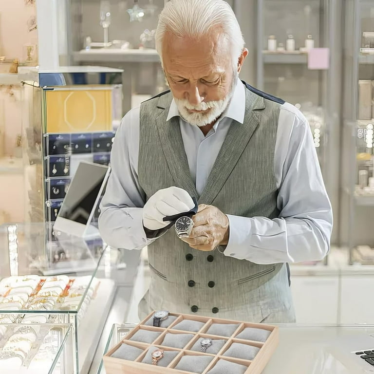 12 Slots Wooden Watch Organizer Tray Watch Display Holder with