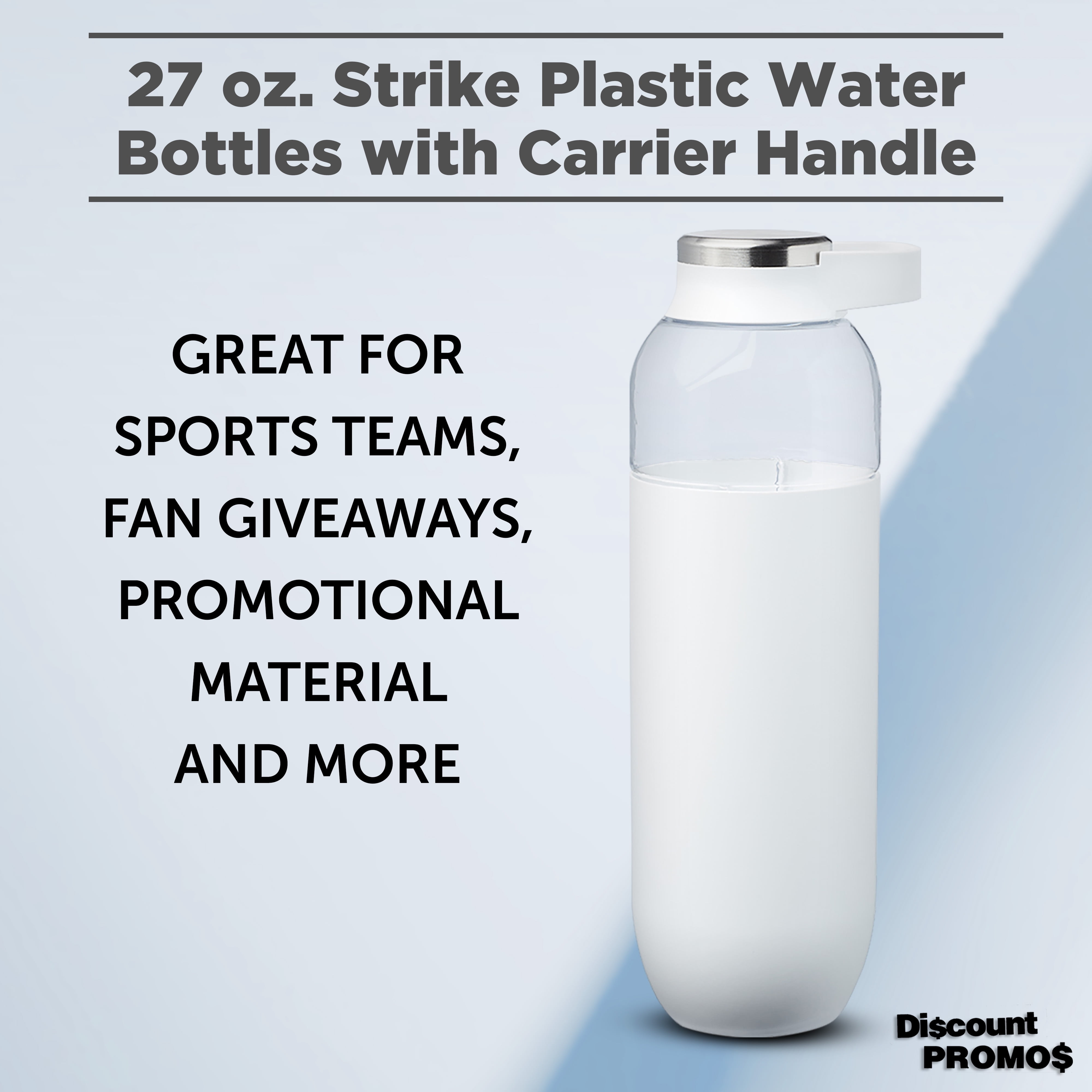 Strike Plastic Water Bottles with Carrier Handle 27 oz. Set of 10, Bulk Pack - Reusable, Great for Gym, Hiking, Cycling, and For School - White
